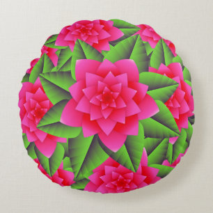 Coussins Ronds Camellias roses de Fuschia et Feuilles verts