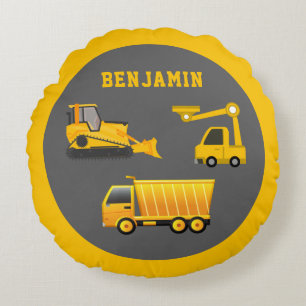 Coussins Ronds Camion à benne excavatrice Thème Construction Cham