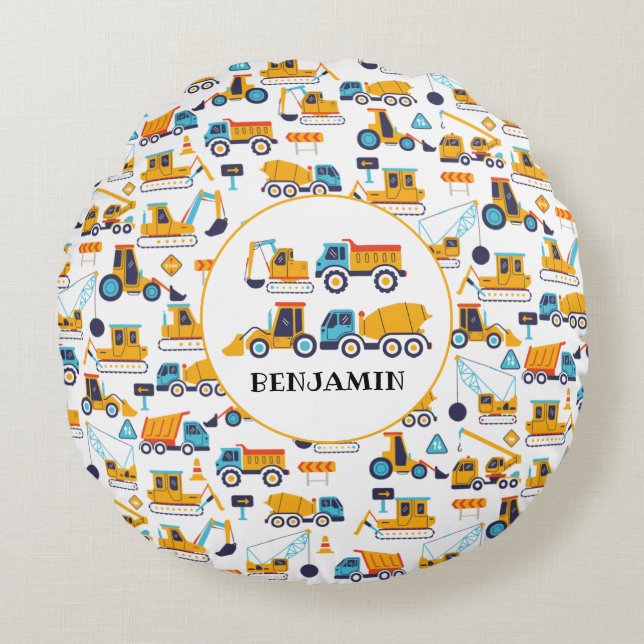 Coussins Ronds Camions de vidange de construction pour enfants Vé (Devant)