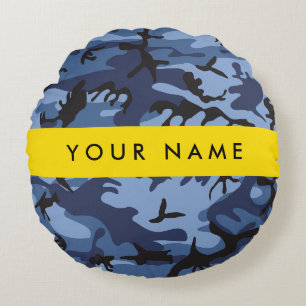 Coussins Ronds Camouflage bleu marine Votre nom Personnalisez
