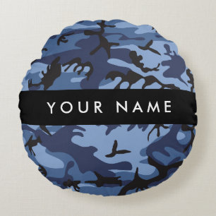 Coussins Ronds Camouflage bleu marine Votre nom Personnalisez