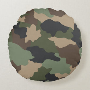 Coussins Ronds Camouflage en bois Camo Kaki Vert Tan Noir
