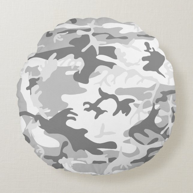 Coussins Ronds Camouflage gris neige d'hiver, Militaire, Armée (Devant)