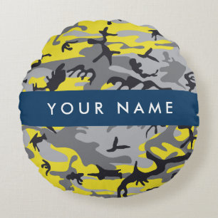 Coussins Ronds Camouflage jaune et gris Votre nom Personnalisez