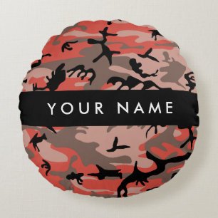 Coussins Ronds Camouflage rouge et Brown Votre nom Personnalisez