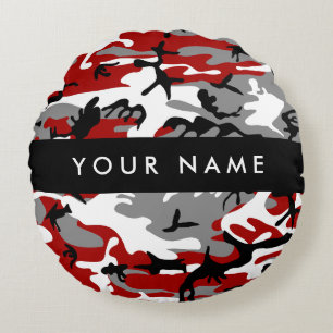 Coussins Ronds Camouflage rouge et gris Votre nom Personnaliser