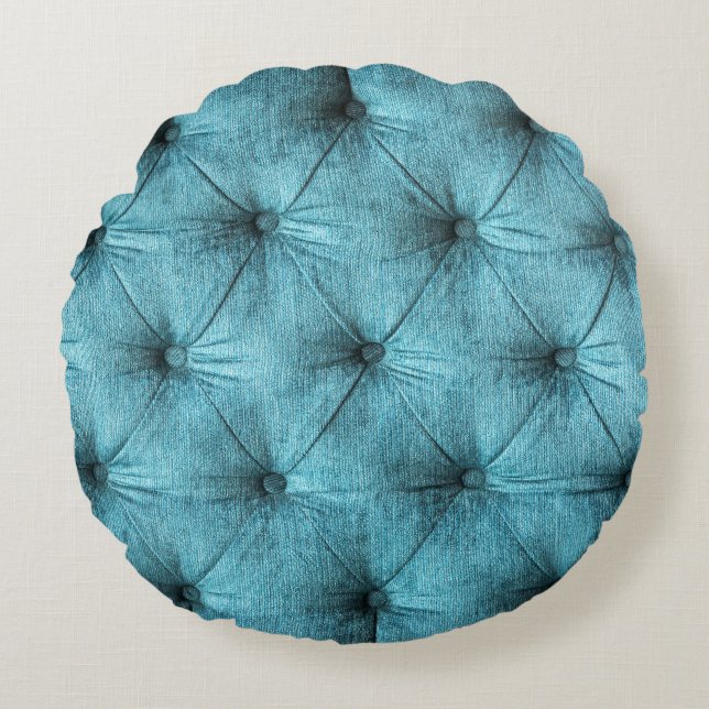 Coussins Ronds Canapé en velours turquoise Gros plan (Devant)
