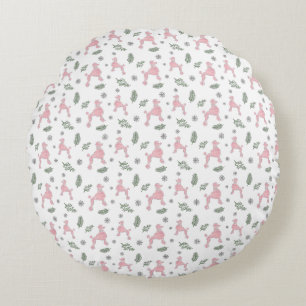 Coussins Ronds Caniche Silhouette Motif rose de Noël