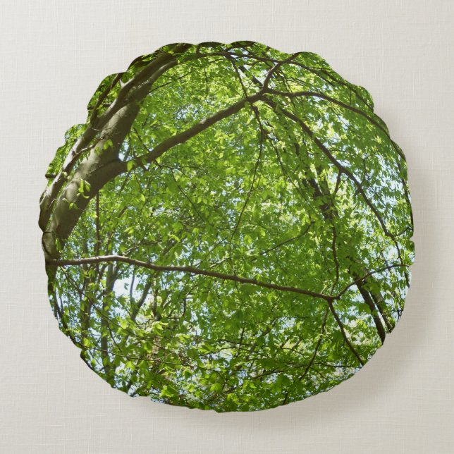 Coussins Ronds Canopée du printemps Feuille Green Nature Scene (Devant)