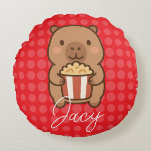 Coussins Ronds Capybara mignon mangeant du pop-corn pour enfants