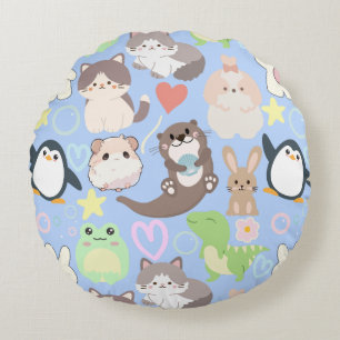 Coussins Ronds Caractères de dessin mignon motif L Blue BG