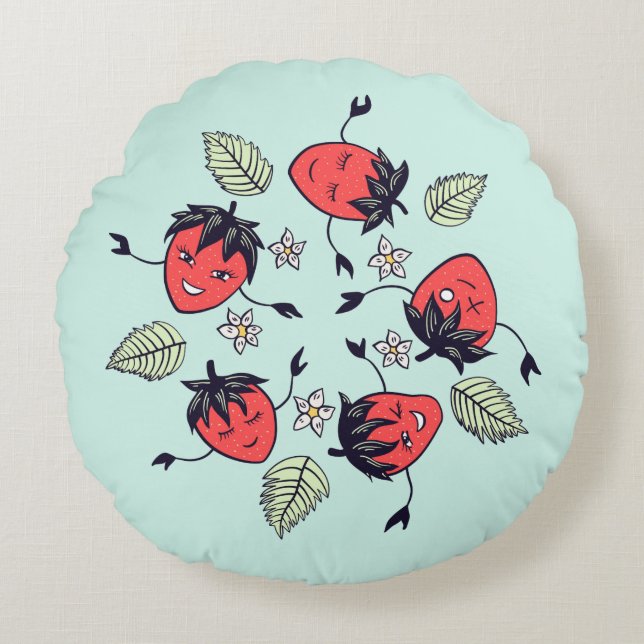 Coussins Ronds Caractères mignons fraises (Devant)