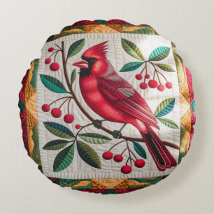 Coussins Ronds Cardinal Bird Quilt, Lance Oreiller Vibrant Carte 