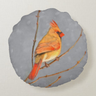 Coussins Ronds Cardinal sur la peinture de branche - Art original