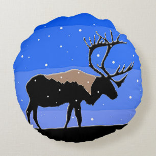 Coussins Ronds Caribou en hiver - Art original de la faune