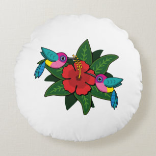 Coussins Ronds Caricature à fleurs d'Hibiscus - W