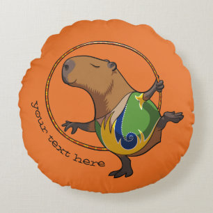 Coussins Ronds Caricature De Capybara Gymnaste Hoop Avec Légende