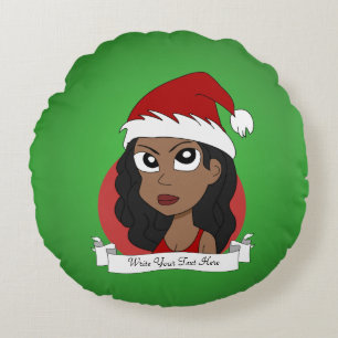 Coussins Ronds Caricature de fille de Noël personnalisée