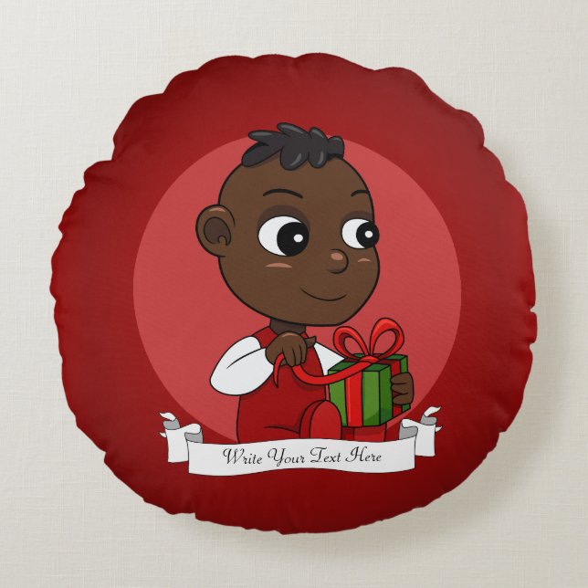 Coussins Ronds Caricature pour bébé afro-américain de Noël (Devant)