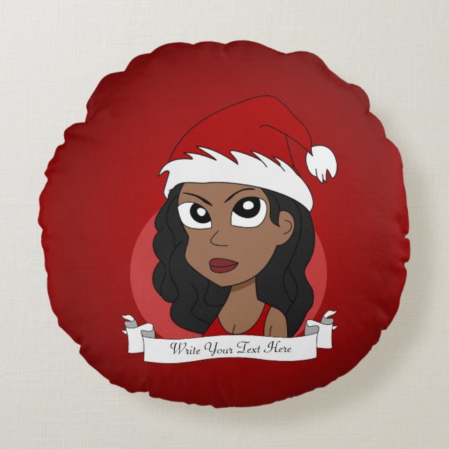 Coussins Ronds Caricature pour fille de Noël (Devant)