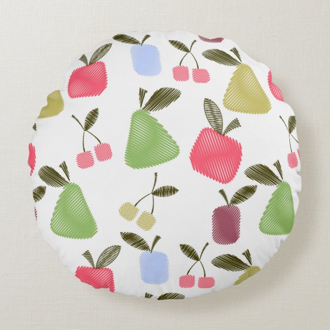 Coussins Ronds Caricature sans joint rayé fruits pomme poires che (Devant)