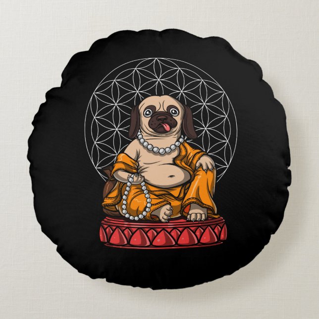 Coussins Ronds Carlin Bouddha Chien Zen Yoga Méditation Animaux (Devant)