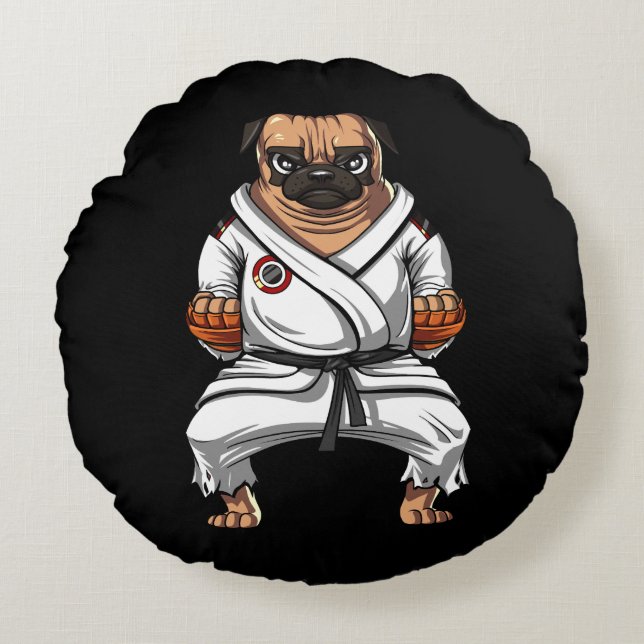 Coussins Ronds Carlin Chien Karate Ninja Martial Arts Animaux (Devant)