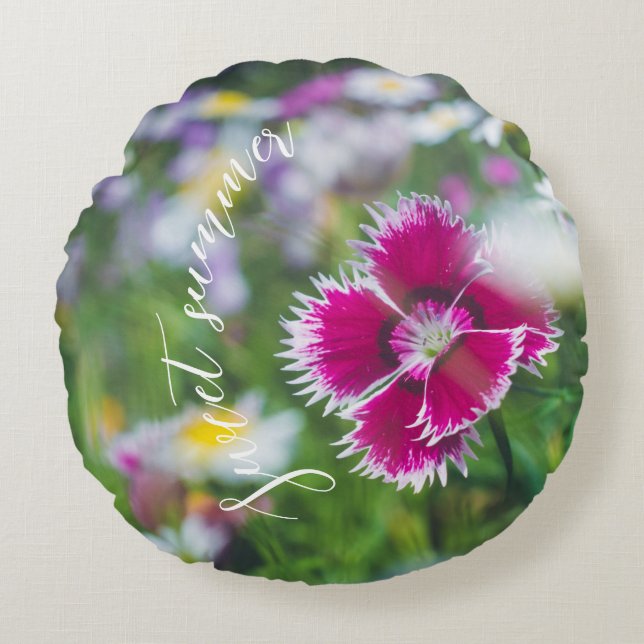 Coussins Ronds Carnation rose avec marguerites (Devant)