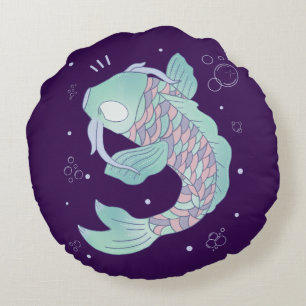 Coussins Ronds Carpe Koi Pastel Art Populaire Fantaisiste Sous-