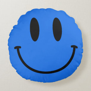 Coussins Ronds Carreau rond de visage bleu moyen