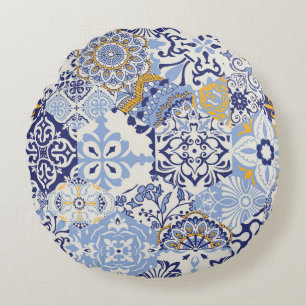 Coussins Ronds Carreaux azulejos colorés : motif dessiné à la mai