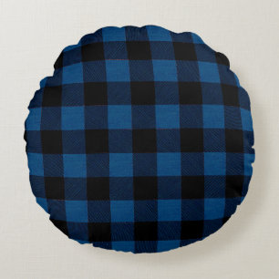 Coussins Ronds Carreaux de bûcheron bleu