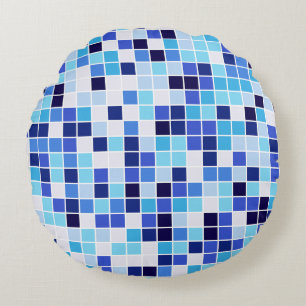 Coussins Ronds Carreaux de Piscine, Carreaux de Mosaïque Bleus, M