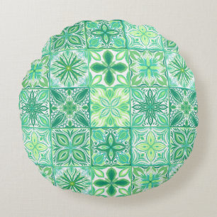 Coussins Ronds Carreaux décorés en vert et blanc
