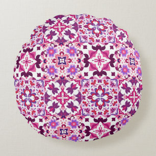 Coussins Ronds Carreaux espagnols roses et violets