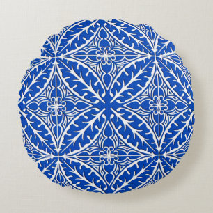 Coussins Ronds Carreaux marocains - bleu cobalt et blanc