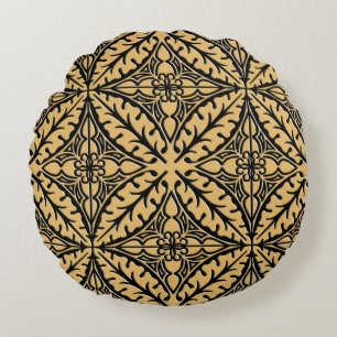 Coussins Ronds Carreaux marocains - chameau tan et noir