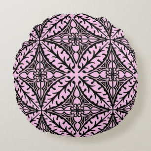 Coussins Ronds Carreaux marocains - rose glacé et noir