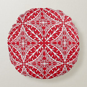 Coussins Ronds Carreaux marocains - rouge foncé et blanc