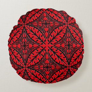 Coussins Ronds Carreaux marocains - rouge foncé et noir