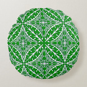 Coussins Ronds Carreaux marocains - vert émeraude et blanc