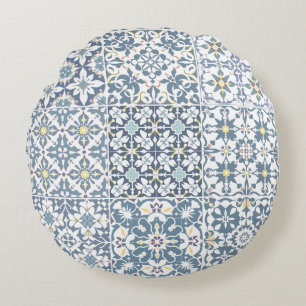 Coussins Ronds Carreaux Méditerranéens, Marocains, Majolique, Azu