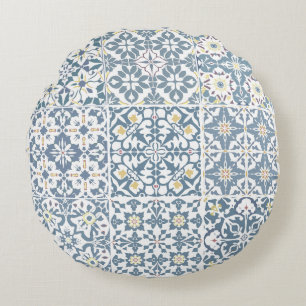 Coussins Ronds Carreaux Méditerranéens, Marocains, Majolique, Azu
