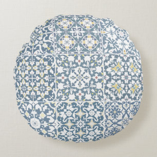 Coussins Ronds Carreaux Méditerranéens, Marocains, Majolique, Azu