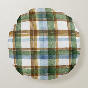 Coussins Ronds Carreaux Vert Marron Bleu Rayures