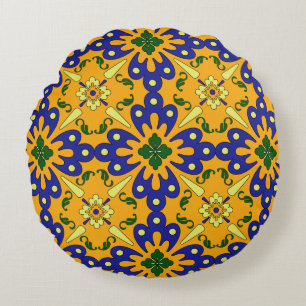 Coussins Ronds Carrelage Bleu Orange Et Jaune Espagnol Motif