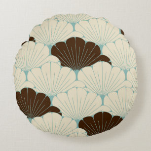 Coussins Ronds Carrelage en feuillage bleu style japonais
