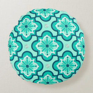 Coussins Ronds Carrelage marocain Motif, Aqua et Turquoise