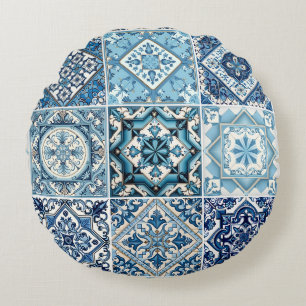 Coussins Ronds Carrelage méditerranéen, Portugais, Azulejo, Majol
