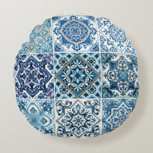 Coussins Ronds Carrelage méditerranéen, Portugais, Azulejo, Majol